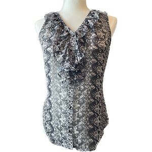 Women’s Banana Republic Size XS Chiffon Ruffle Blouse Sleeveless Sheer Navy